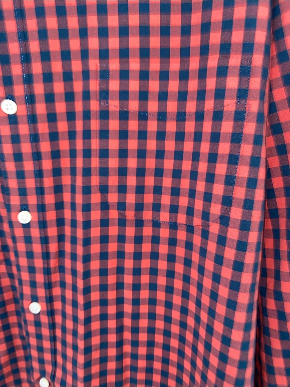 J. Crew Men’s Coral Coral and Navy Gingham Slim & Stretch  Button-Down Shirt